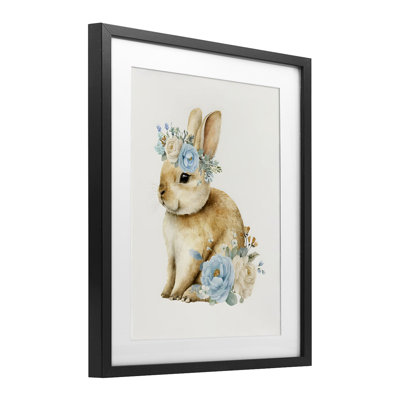 Watercolor Nursery Bunny Framed Print Under Glass, design by LSR Design Studio