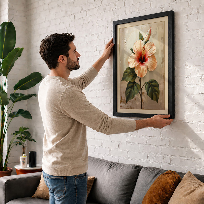 Hibiscus Study Botanical - Framed Print, Walnut, A1 - 84.1 x 59.4 cm