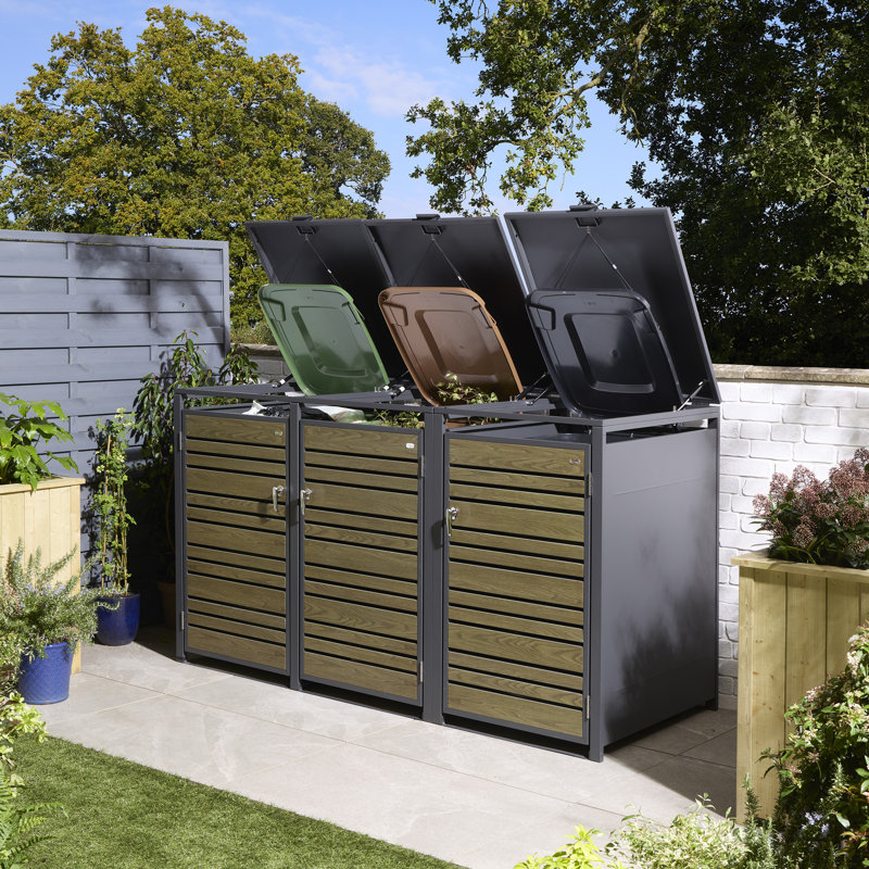 Metal Triple Bin Store, Oak