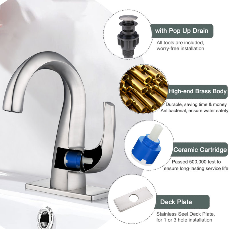 Single-Hole Single-handle Bathroom Faucet with Drain Assembly, Brushed Nickel