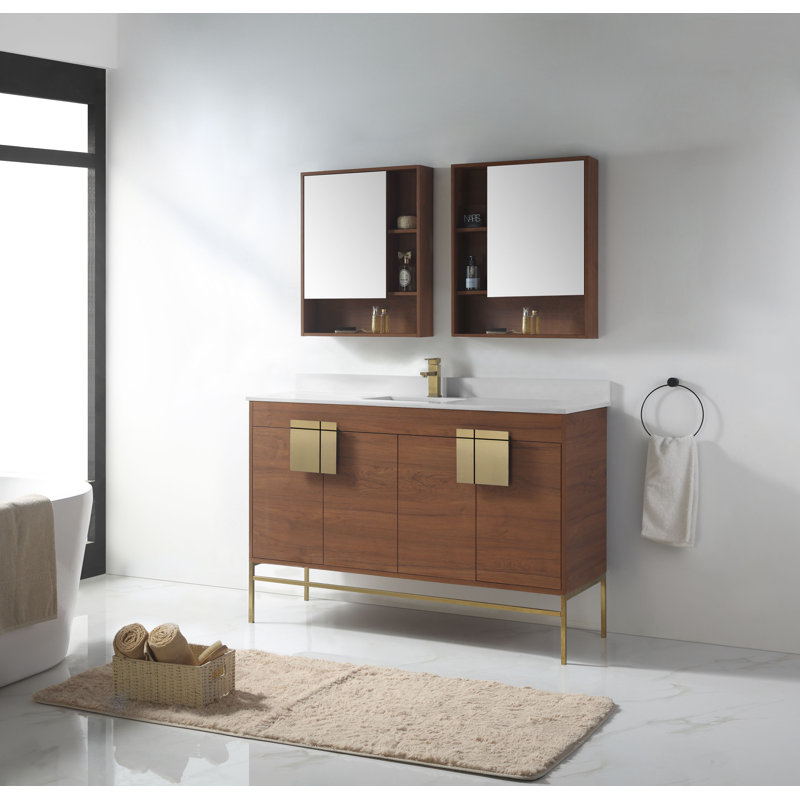 Ensemble de meuble-lavabo simple 60 po Maisie, Noyer épicé, Laiton satiné
