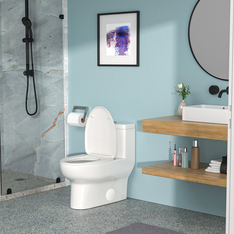 Ceramic Toilet With Powerful Siphon Flushing & Quiet Seat Cover One Piece - Bathroom Upgrade