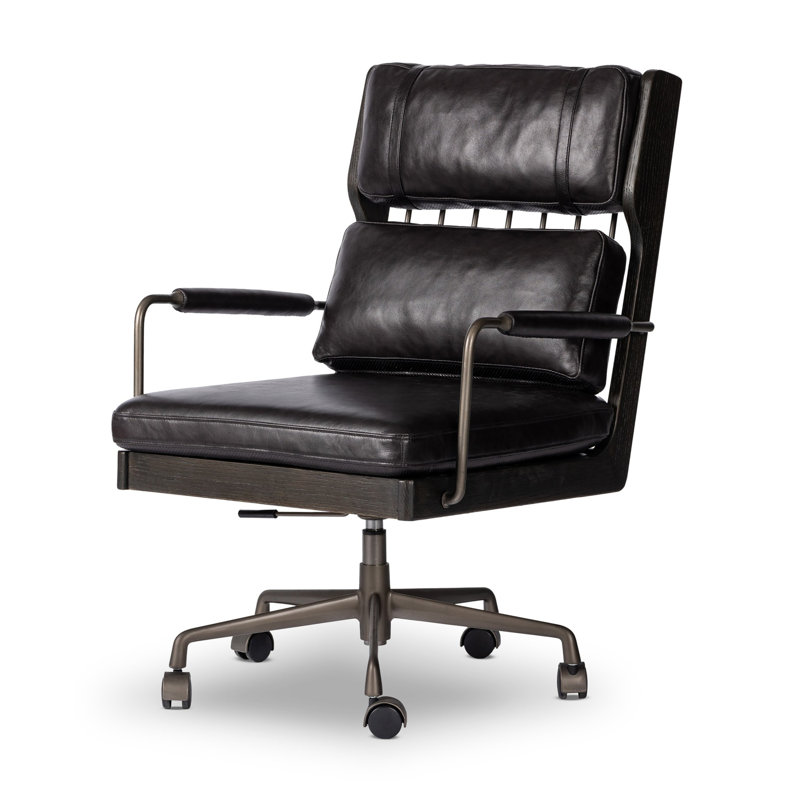 LUDVIG Leather Swivel Executive Chair, Black, Black