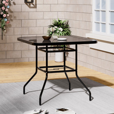 Hebbville Square Glass Outdoor with Umbrella Hole Bistro Table - 80 cm W 80 cm D