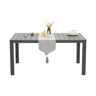 Outdoor Dining Table for 6 Person 60" Rectangular Patio Dining Table Outdoor Aluminum Tables, Grey