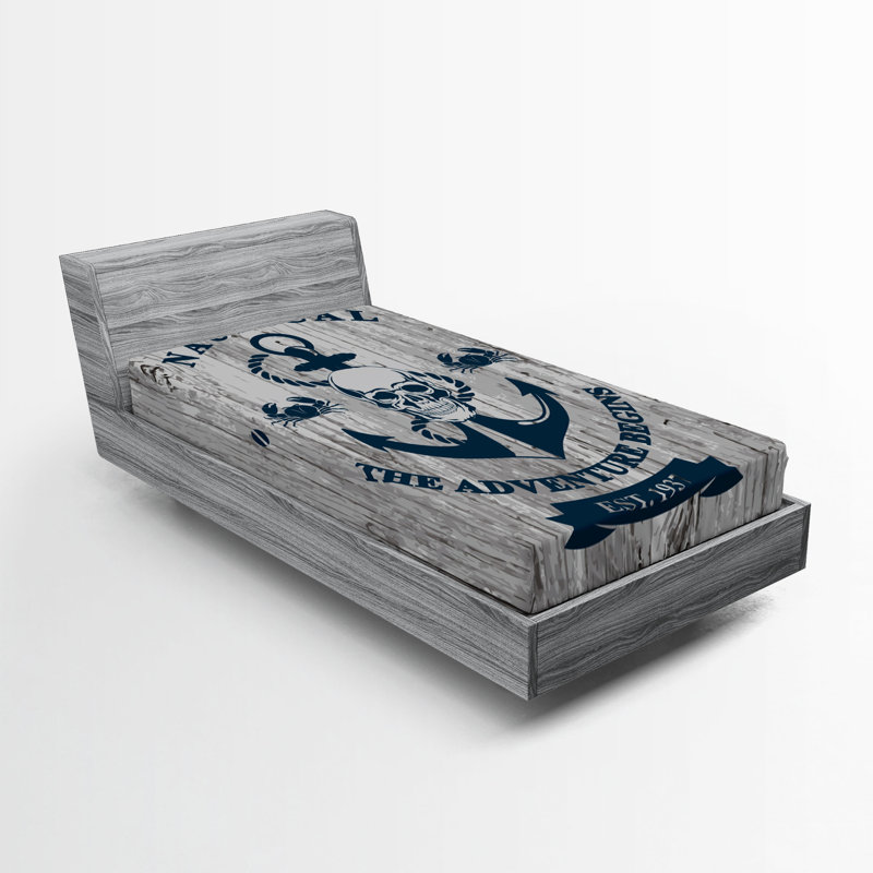 Ambesonne Nautical Fitted Sheet 2-Pack Anchor Skull Sea Beige Navy Blue, Twin Fitted Sheet