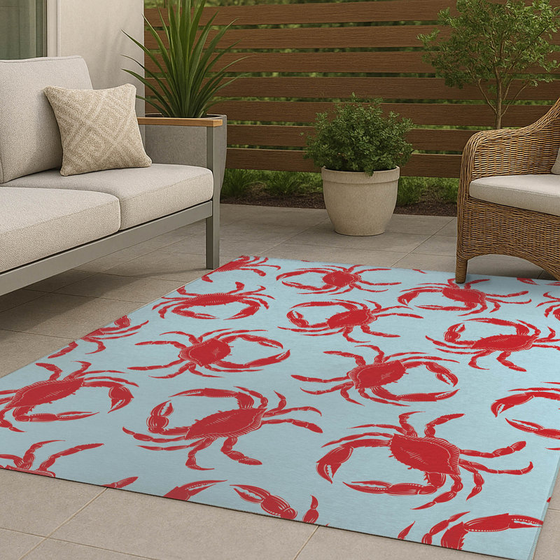 Tapis d'extérieur décoratif Crabby, Bleu, Rectangulaire 2 pi x 3 pi