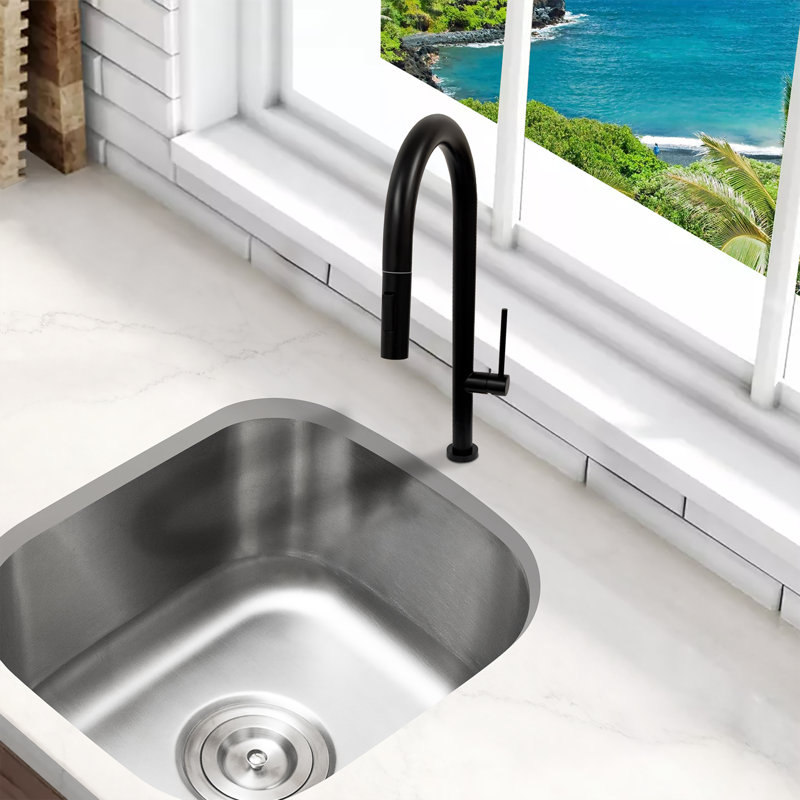KBFmore 17.63 Inch Dual Function Stainless Steel Kitchen Faucet with Pull Out Down Spray Head, Matte Black