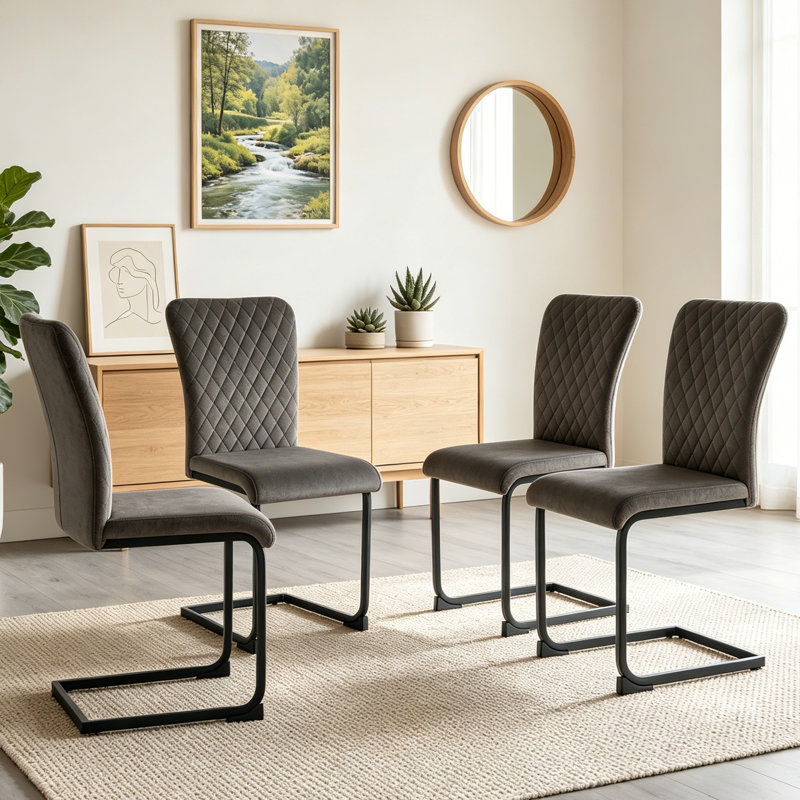 Culain Modern Velvet/Suede Upholstered Cantilever Dining Chair, Grey Velvet, 4