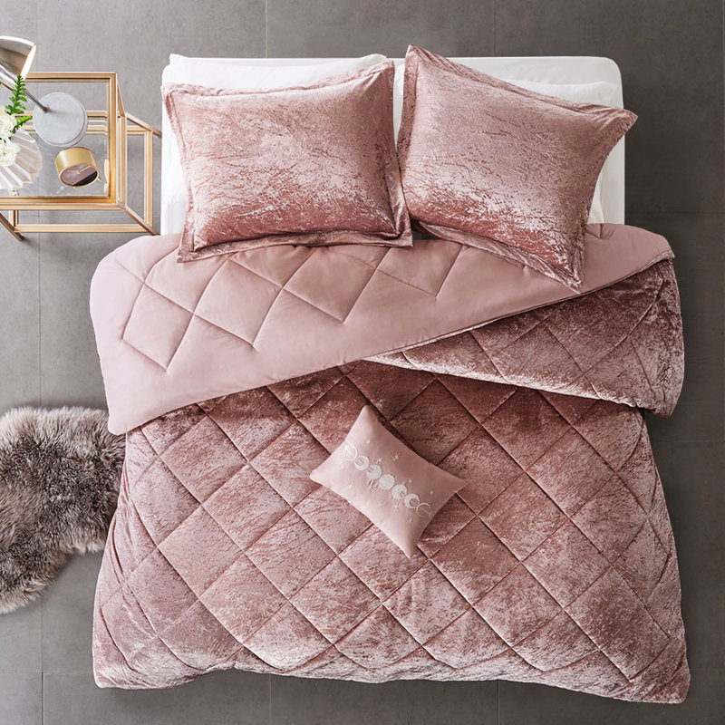 Velours rosé, avec édredon, 3 taies décoratives et coussin, lavable à la machine