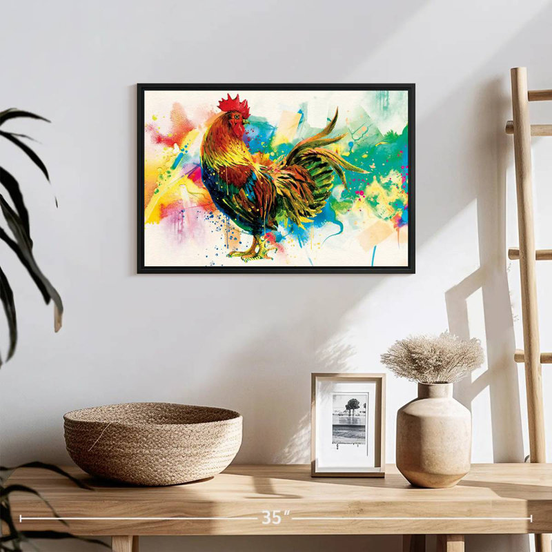 Rooster Paint Splash, 19" X 13", Floating Frame Black