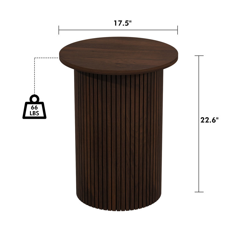 Table d'appoint ronde cannelée 22,6 po Eversole, Brun, Individuel