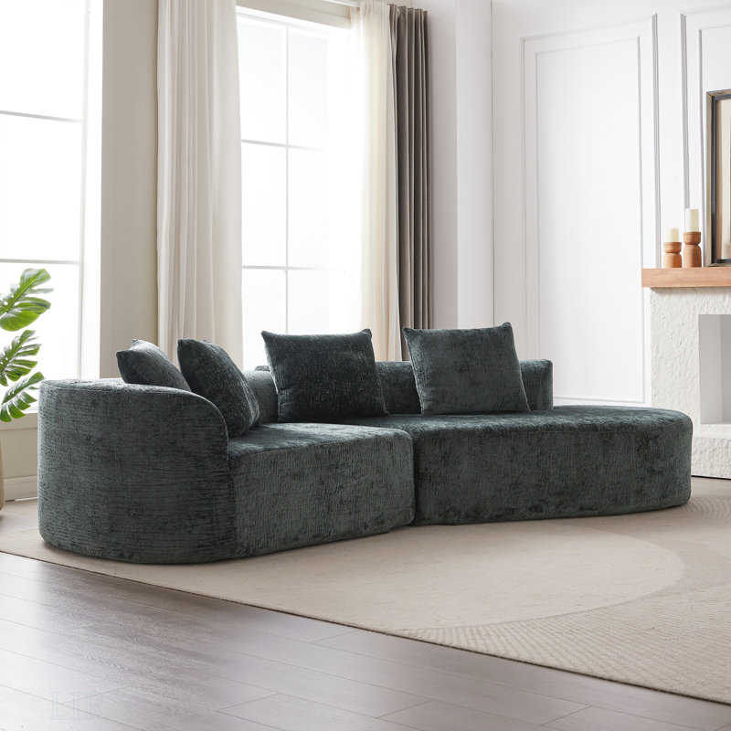 Canapé modulaire surdimensionné rembourré Modern, Chenille verte, Orienté à droite