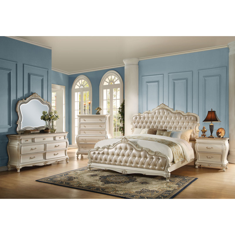 Casanovia Button Tufted Standard Bed, Queen, Pearl White