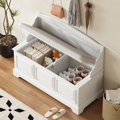 Banc à chaussures TREXM, banc de rangement de chaussures rétro avec dispositifs de fermeture en douceur, coffre de rangement avec rangement caché et coussin pour l'entrée, le couloir, le salon