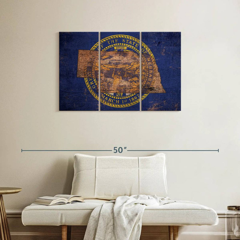 Borges State Map Over Nebraska Flag, 24" H x 38" W