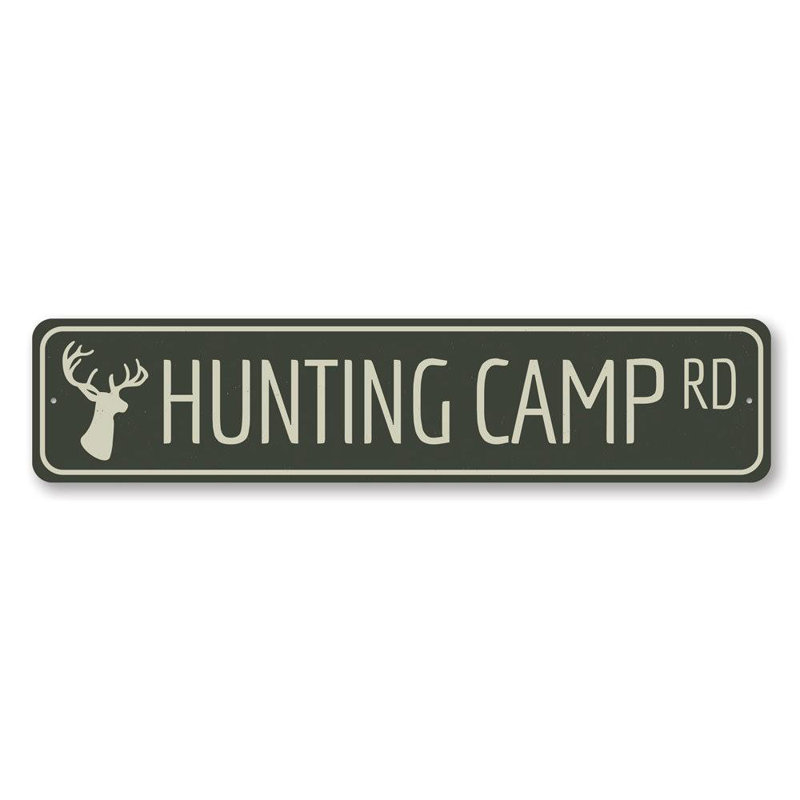 Plaque en aluminium personnalisée «Hunting Camp Road», H 4 po x l 18 po x P 0,04 po