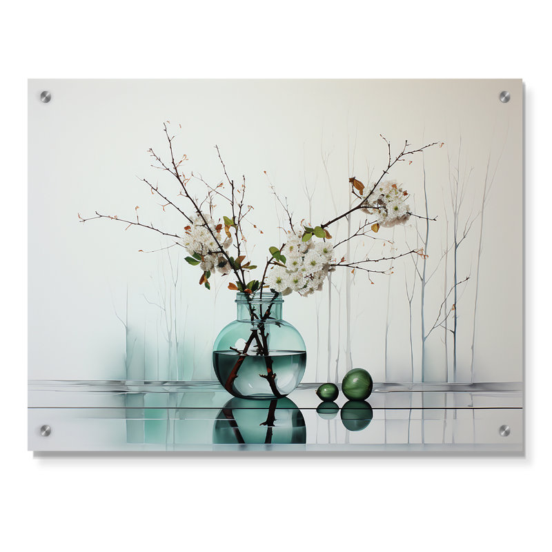 Reflections and Simplicity Vase II - Abstract Still Lifes, art mural acrylique pour le salon, H 30 po x l 40 po