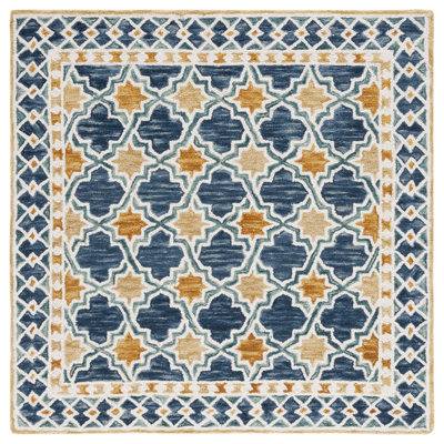 Hand Tufted Wool/Cotton Southwestern Rug in Navy/Yellow