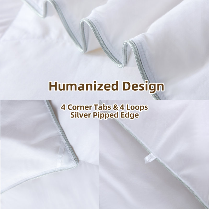 Premium Queen Size Down and Feather Blend Comforter Soft Cotton Blend Medium Weight for All Season Fluffy Duvet Insert with Ties
