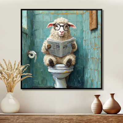 Kethia, mignon mouton lisant un journal dans la salle de bain II - mouton, art mural