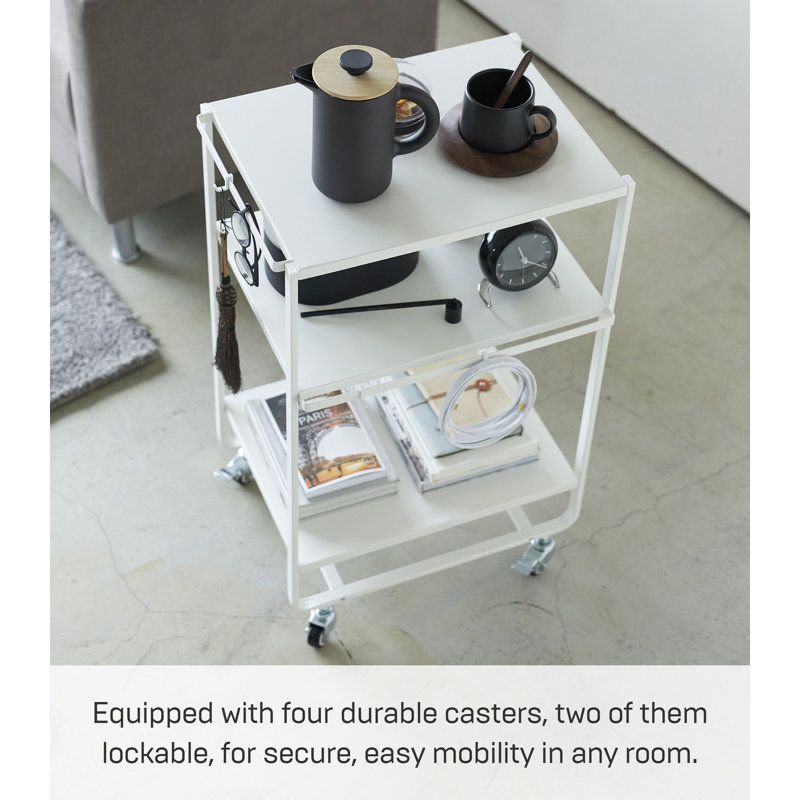 Sleek White 3-Tier Rolling Kitchen Cart with Storage Hooks