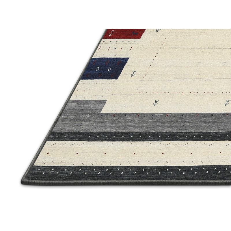 Tapis gris/rouge/beige contemporain Pesmes, Rectangle 5 pi x 7 pi