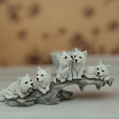 10.25"W Wolf Family on Rock Edge Figurine