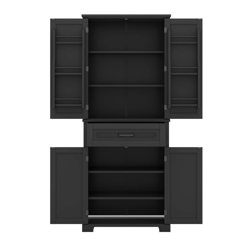 Armoire de rangement haute avec portes et tiroir, tablette réglable, Noir