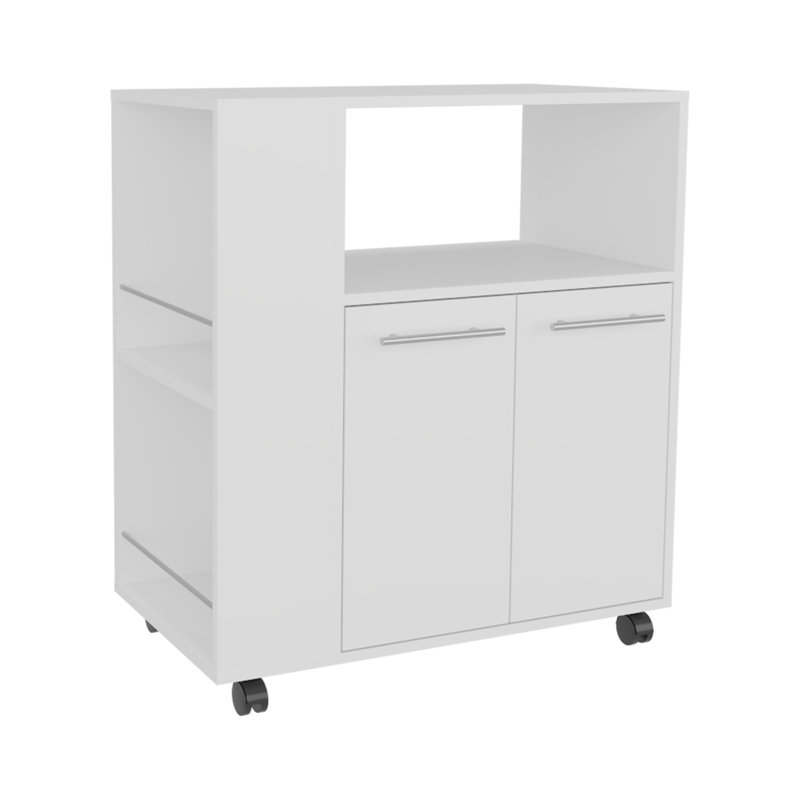 Eldon Two-Door Kitchen Base Cabinet Cart With Four Shelves, Side Shelves, Cabinet, Kitchen Storage White, White