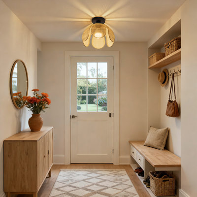 11.8” Six-petaled Woven Rattan Semi Flush Mount