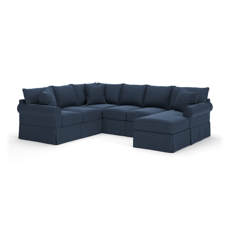 Friedman 3 - Piece Slipcovered Sectional, Right Hand Facing, Drusky Navy Sustain® Basketweave