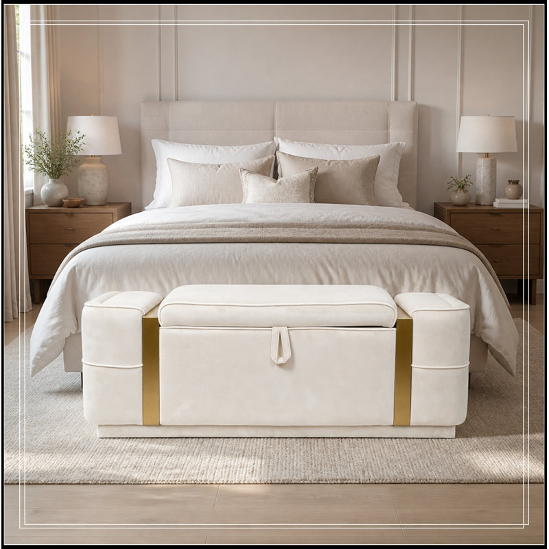 Stéphanie rembourrée avec rangement à couvercle rabattable, Beige