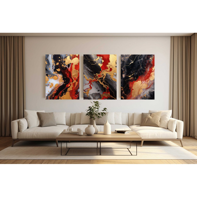 «Lava Splash», ensemble de 3 impressions murales en acrylique, H 18 po x l 37 po x P 1 po