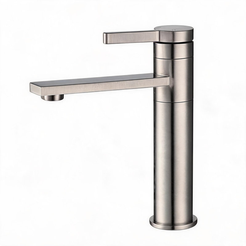 Robinet de lavabo de salle de bain à un trou en acier inoxydable à finition nickel brossé