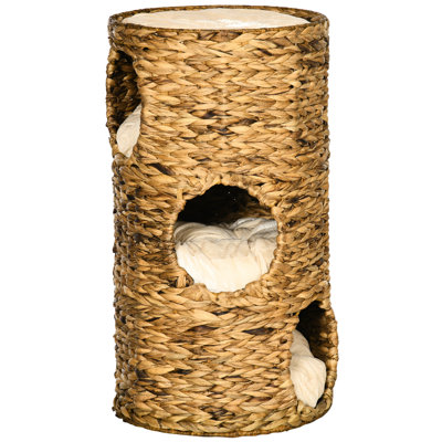 Lit pour chat surélevé multi-couches avec trois zones cachées et quatre coussins - Tour tissée à la main pour les chats d'intérieur Grottes de chaton Un espace de sommeil paisible permettant d'économiser de l'espace.