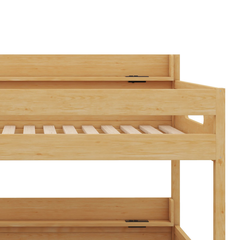 Queen-Over-Queen Bunk Bed With Built-In Storage Shelves & USB Charging Ports, Wood