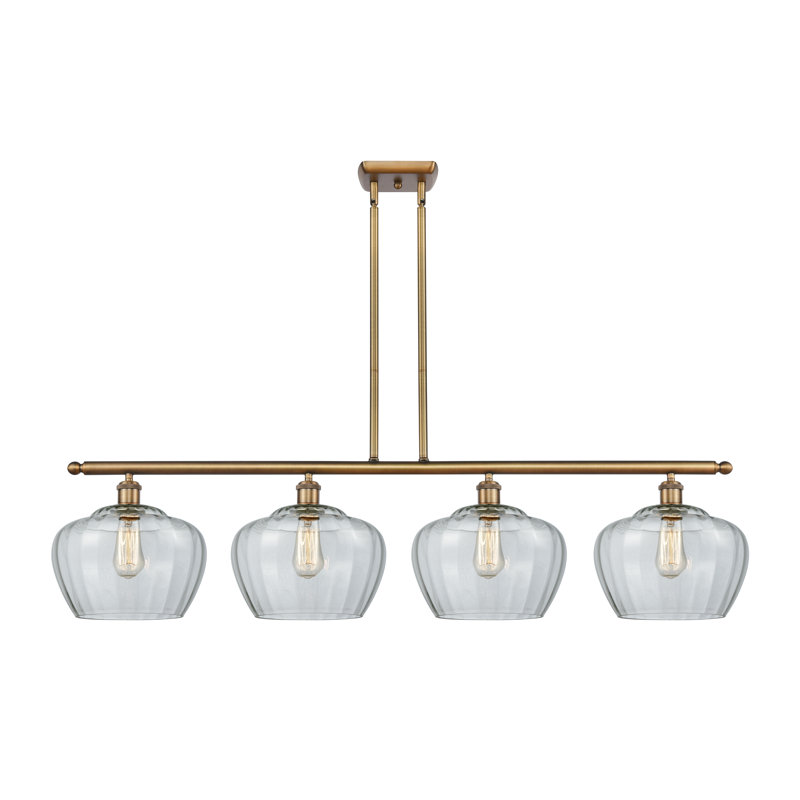 Luminaire suspendu linéaire pour îlot de cuisine 4 lumières Monténégro, Ampoule DEL 6 watts Vinage, Transparent