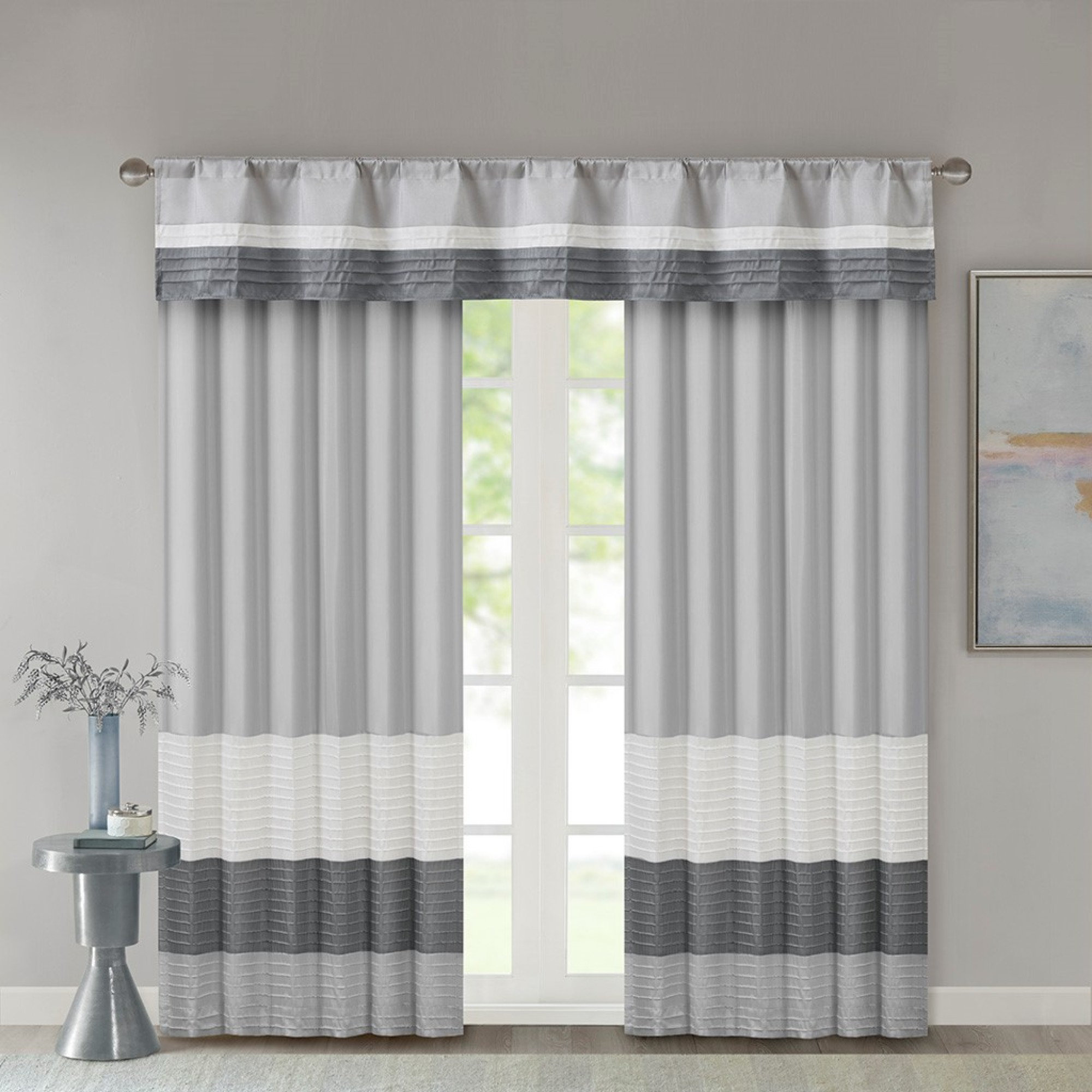 Ebern Designs Polyoni Pintuck Colorblock Single Curtain Panel | Wayfair
