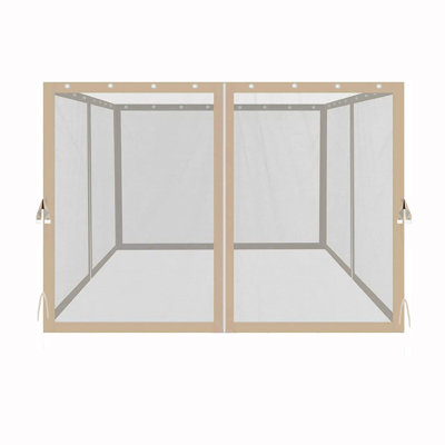 10x10 Ft Gazebo Replacement Netting With Zippers, 4 - Side Mesh Walls For Patio Gazebos, Beige Net, 116.5" W X D 81.1" H, Easy Entry And Exit Center Secured By Fixing Straps At Corners Sided Netting,