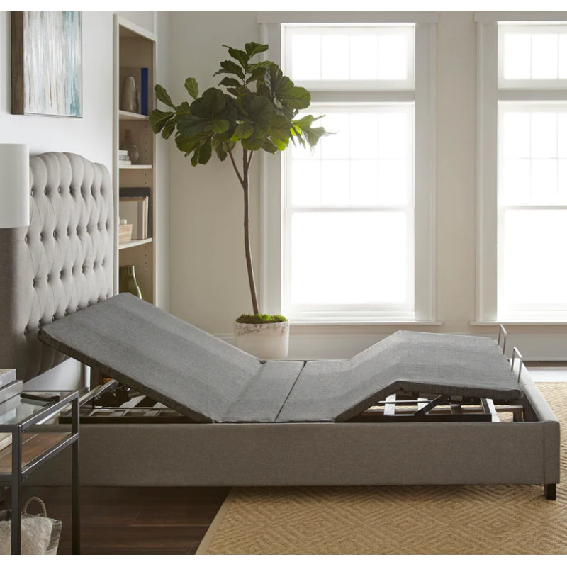 Gray Powder Coated Adjustable Queen Metal Bed Frame