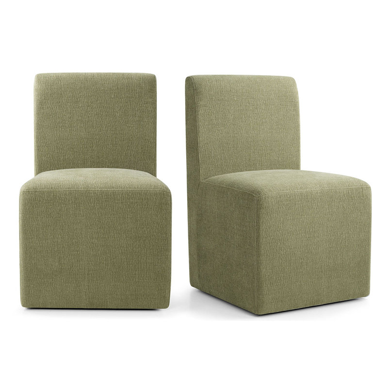 Chaises de salle à manger Parsons modernes, recouvertes de lin et munies de roulettes, Vert