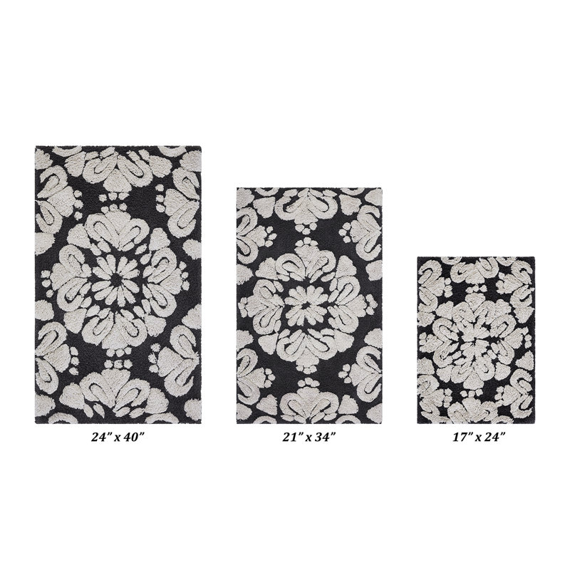 Chemash Premium-Quality 100% Cotton Super Absorbent Machine Washable 3 Piece Bathroom Rug Set, Charcoal