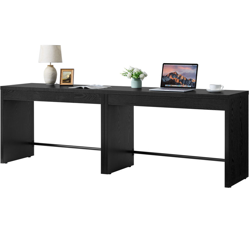 Bureau minimaliste en bois avec tiroir caché Boho, Chêne noir