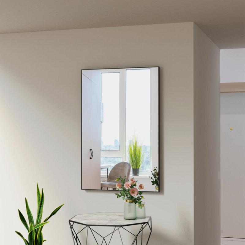 Miroir mural de salle de bain rectangulaire surdimensionné avec cadre, 24 po x 36 po, Noir, noir, noir, noir