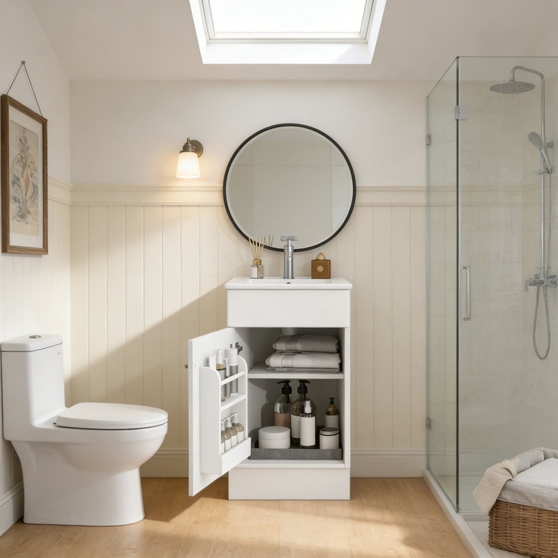 Meuble-lavabo 18 po avec lavabo, Blanc, Argent argent