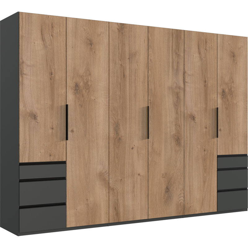 Guardino 6 Door Wardrobe, 216cm H x 300cm W x 58cm D, Plank Oak/Graphite