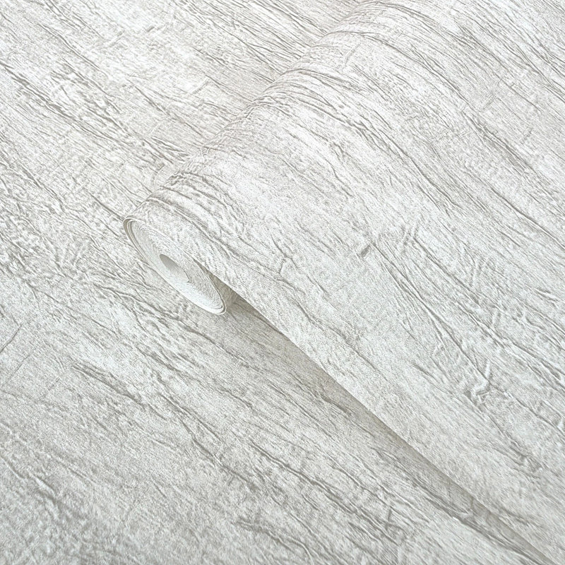 Papier peint imitation soie moderne froissé gris clair blanc cassé