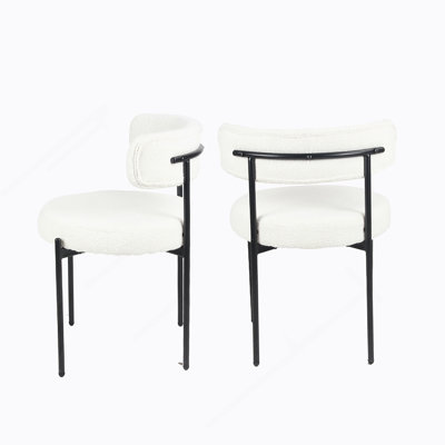 Modern Round Boucle Dining Chairs, Set Of 2, White