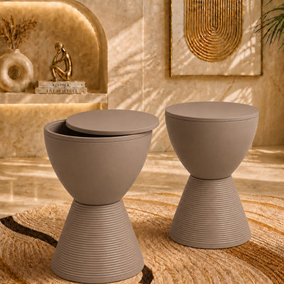 Durant Modern Hourglass Drum End Table with Removable Storage Lid, Indoor Outdoor Side Table & Small Patio Stool, No Assembly Lightweight Accent Table